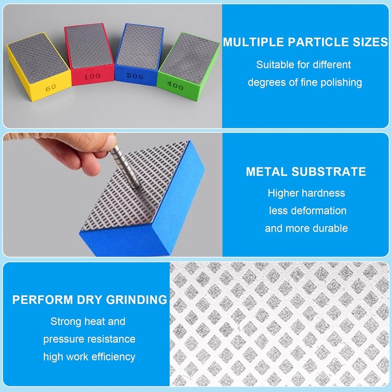 MAJUSTA 4Pcs Diamond Sanding Pads Diamond Hand Polishing Pads, Tile Sanding Block with High-Density Sponge for Ceramic Tile Glass Stone Marble Granite Metal Grinding (60#,100#,200#,400#) - Image 3